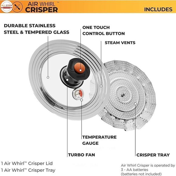 Sharper Image Air Whirl Crisper Stove Top Air Fryer Glass Stainless Steel - Picture 3 of 10